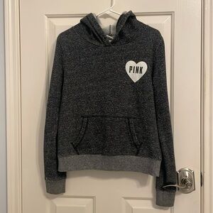 VS PINK Vintage Heathered Grey Heart Hoodie Sweatshirt Size Small